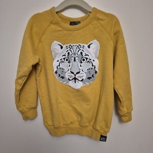 3-4 Years - Whistle & Flute Yellow Kids Sweatshirt with Snow Leopard Print